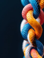 Poster - Textural Network Dynamics Vibrant Braided Rope Macro Visualization of Interconnected Systems, Collaborative Innovation and Digital Transformation Metaphor