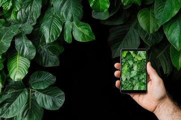Poster - Digital Nature Mirror Immersive Green Technology Concept Showcasing Augmented Reality Botanical Experience in Sustainable Mobile Innovation