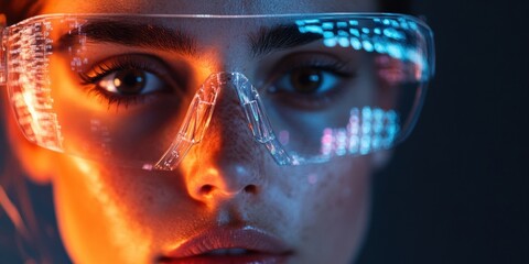 Fototapete - Augmented Reality Workplace Innovation Next-Gen Professional Wearable Tech with Immersive Digital Interface Transforming Corporate Communication Landscapes