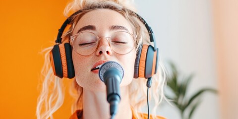 Leinwandbilder - Immersive Creator Economy Gen Z Podcaster in Minimalist Home Studio Capturing Authentic Content with High-Fidelity Audio Gear - Digital Storytelling and Personal Branding