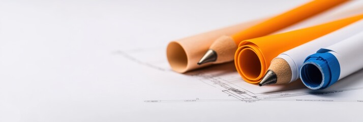 Fototapete - Sustainable Design Innovation Minimalist Technical Drawing Tools Showcasing Eco-Conscious Engineering Creativity and Precision Drafting Aesthetics