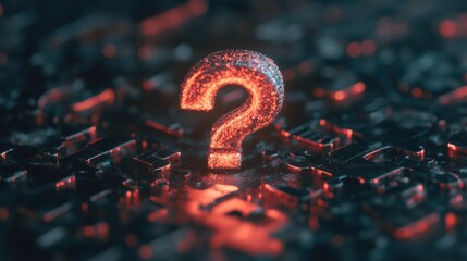 Fototapete - Immersive Take A Wild Guess Day Glowing Cyberpunk Question Mark Interactive Puzzle Experience for Digital Problem-Solving and Creative Strategy Workshops
