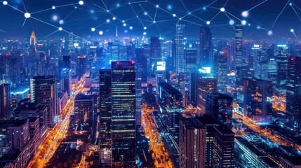 Poster - Interconnected metropolis nightscape showcasing innovation and digital network