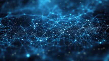 Poster - Complex blue network visualization, abstract digital connectivity illustration