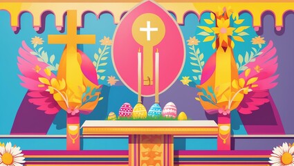 Wall Mural - Religious Easter sunday themed background illustration concept