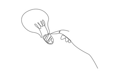 Poster - animation of single continuous line drawing the hand drawn light bulb on paper using a pencil. symbo