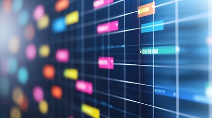 Fototapete - Abstract Colorful Data Visualization, Dynamic Gantt Chart Displaying Project Timeline and Progress