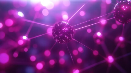 Poster - A vibrant, abstract representation of interconnected particles, showcasing shades of pink and purple with glowing effects, symbolizing scientific concepts.