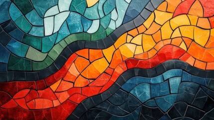Poster - A vibrant mosaic artwork featuring flowing patterns in various colors, creating a dynamic and visually engaging texture.