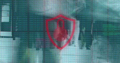 Poster - Animation of red lock symbol over digital code, highlighting cybersecurity concept