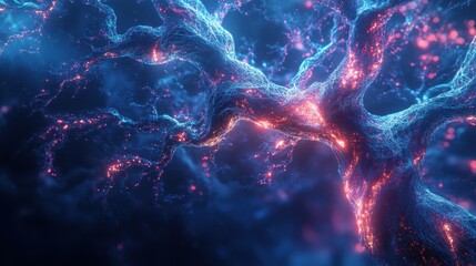 Poster - A vibrant, abstract representation of a branching structure illuminated with glowing nodes, evoking a sense of depth and connectivity.