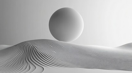 Poster - A minimalist landscape featuring smooth, wavy lines and a large, monochromatic sun against a soft gradient background.