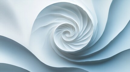 Poster - A mesmerizing spiral pattern in soft shades of white, resembling delicate paper spirals, creating a sense of depth and fluidity.