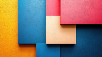 Poster - A vibrant abstract composition featuring geometric shapes in shades of blue, yellow, red, and peach, creating a visually striking effect.