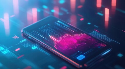 Fototapete - Futuristic Mobile Stock Market Data Visualization