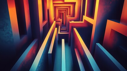 Poster - A digital artwork depicting a maze of colorful, three-dimensional layers creating an illusion of depth and perspective.