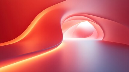 Poster - A vibrant, abstract image featuring flowing curves and glowing light, creating a sense of depth and movement in shades of red and soft white.