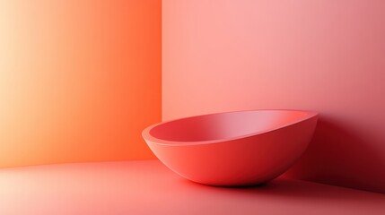 Poster - A minimalistic design featuring a smooth, rounded bowl in a soft coral hue against a gradient wall, creating a serene and modern atmosphere.