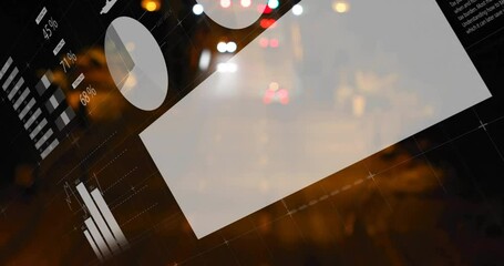 Poster - Data animation with text and graphics over blurred city lights at night