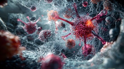 Aufkleber - Futuristic human cell regeneration process in microscopic view science visualization abstract environment