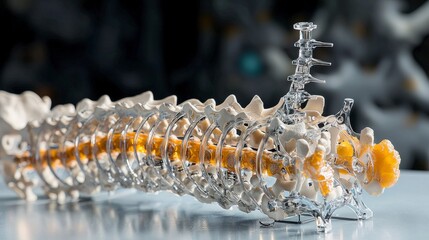 Fototapete - Detailed model of human spine in laboratory setting educational content scientific environment close-up view