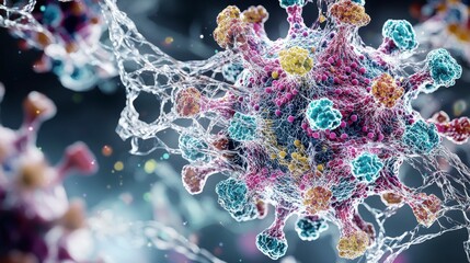 Poster - Virus model visualization scientific research lab infographic digital environment close-up view pandemic concept