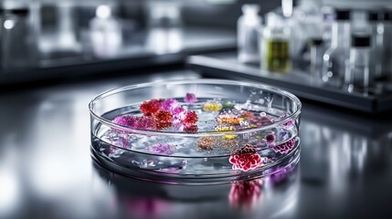 Aufkleber - Colorful microbial cultures displayed in a petri dish inside a laboratory environment high-definition photography