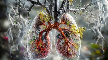 Poster - Human respiratory system illustration digital art nature overview realistic rendering anatomy context