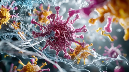 Aufkleber - Vibrant virus model display scientific study lab 3d visualization microbial environment close-up infection insights