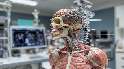 Poster - Human anatomy model display in science lab educational content vibrant visuals detailed viewpoint for learning