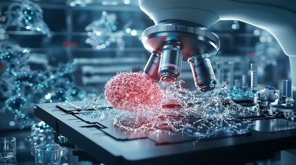Poster - Laboratory microscopic analysis of human cells close-up view of cellular biology in a sterile setting