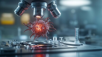 Fototapete - Microscopic examination of human cell structures in a high-tech cellular biology laboratory environment