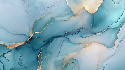 Aufkleber - Abstract fluid art showcasing blue and gold swirls, creating a serene and elegant background
