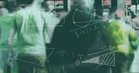 Poster - Animation of geometric shapes and equations overlaying blurred figures in motion
