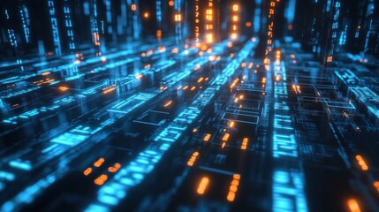 Fototapete - Abstract Digital Data Stream, Futuristic Tech Background