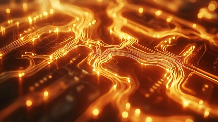 Aufkleber - Abstract close-up of glowing circuit board patterns with vibrant lines and lights, symbolizing technology