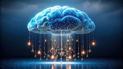 Poster - Digital Brain Cloud with Raindrops and Light Drops in Gigapixel