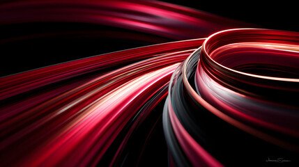 Poster - Dynamic Flow of Red Light Curves in Dark Background Creating a Sense of Motion and Energy in Abstract Design and Digital Art Composition