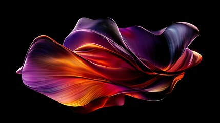 Poster - Vibrant flowing abstract waves in shades of orange and purple against a black background, symbolizing motion