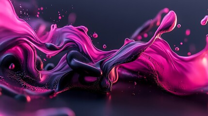 Aufkleber - Vibrant pink and black paint swirls creating dynamic motion against a dark background, ideal for art