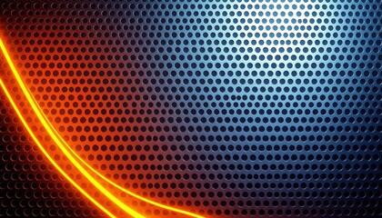 Poster - Abstract futuristic perforated metallic surface with vibrant yellow neon glowing lines, vector banner design, template, modern
