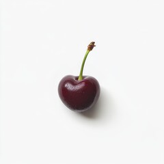 Aufkleber - Glossy Red Cherry with Stem on White - Isolated Fruit Still Life for Healthy Eating Concepts