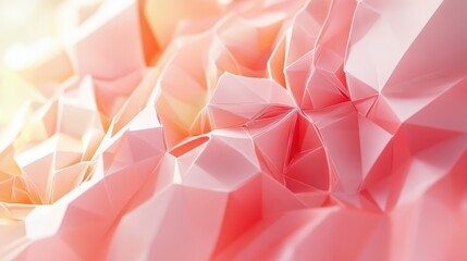 Fototapete - Abstract low-poly texture in soft coral and cream tones, geometric crystal surface with light reflections