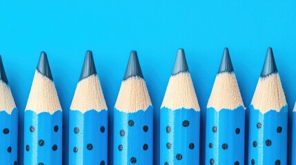 Aufkleber - Artistic blue pencils with black polka dots in neat row on blue background - creative, fun, education, school supplies