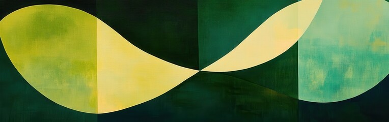 Poster - Abstract overlapping shapes in vibrant emerald green and light yellow create a geometric, painterly design.