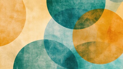 Fototapete - Abstract Geometric Art: Overlapping Teal and Yellow Circles on Textured Background