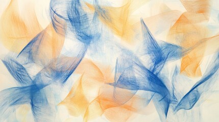 Leinwandbilder - Abstract pencil strokes background with uneven pattern of blue and yellow curves forming smoke shapes, artistic design, light backdrop