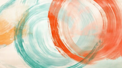 Leinwandbilder - Dynamic Abstract Painting: Circular Brush Strokes in Turquoise, Orange, and Yellow Creating a Textured Composition