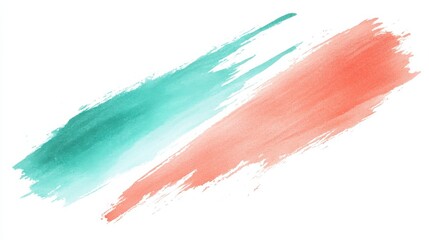 Leinwandbilder - Vibrant Watercolor Strokes: Abstract Turquoise and Coral Diagonal Brushstrokes on White Background for Design and Illustration