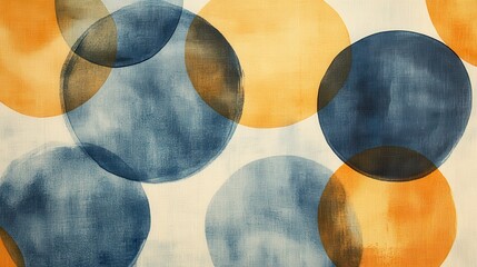 Aufkleber - Abstract Pattern with Overlapping Blue and Orange Watercolor Circles on Textured Paper